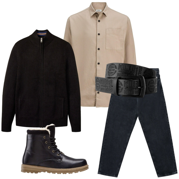 Outfit uomo - Total look #2286522. Stile Trendy per Tutti i giorni. Abbinamento con cinture, stivali e stivaletti, cardigans, camicie, jeans.