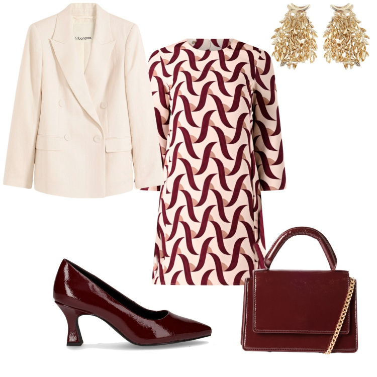 Outfit donna - Total look #2286530. Stile Bon Ton per Scuola/Università. Abbinamento con blazer, vestiti, borse a tracolla, orecchini, décolleté.