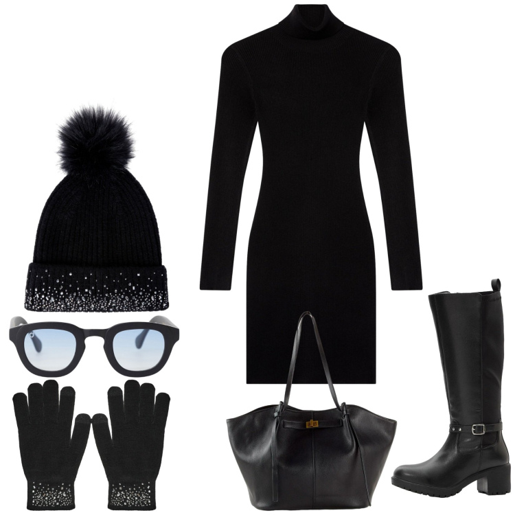 Outfit donna - Total look #2286532. Stile Urban per Tutti i giorni. Abbinamento con stivali, shopping bag, berretti, vestiti corti, guanti, occhiali da sole.