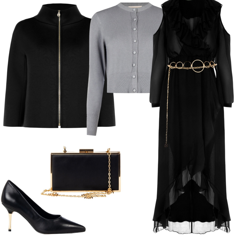 Outfit donna - Rinascimento black Friday. Stile Chic per Cerimonia. Abbinamento con cinture, cappe, cardigans, décolleté, pochette, vestiti lunghi.