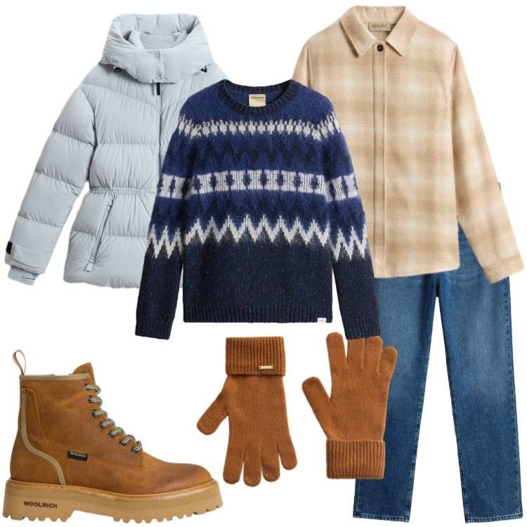 Outfit donna - Woolrich - Black Friday. Stile Casual per Tutti i giorni. Abbinamento con anfibi, guanti, jeans, camicie, piumini, maglieria.