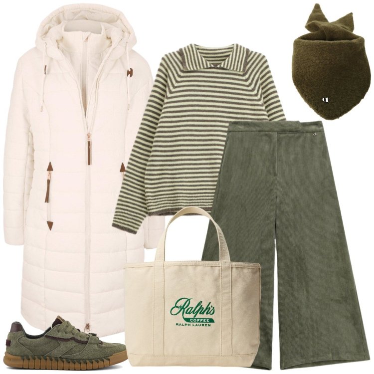 Outfit donna - Total look #2286701. Stile Casual per Scuola/Università. Abbinamento con blazer, maglieria, pantaloni a palazzo, foulard, borse tote, sneakers.