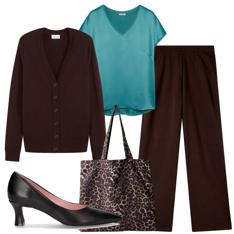 Outfit donna - Total look #2286702. Stile Urban per Tutti i giorni. Abbinamento con cardigans, pantaloni, shopping bag, bluse, décolleté.