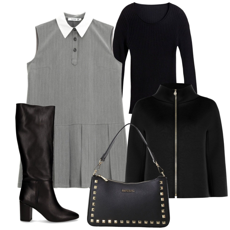 Outfit donna - Vita bassa. Stile Bon Ton per Tutti i giorni. Abbinamento con maglieria, cappe, vestiti corti, pochette, stivali.
