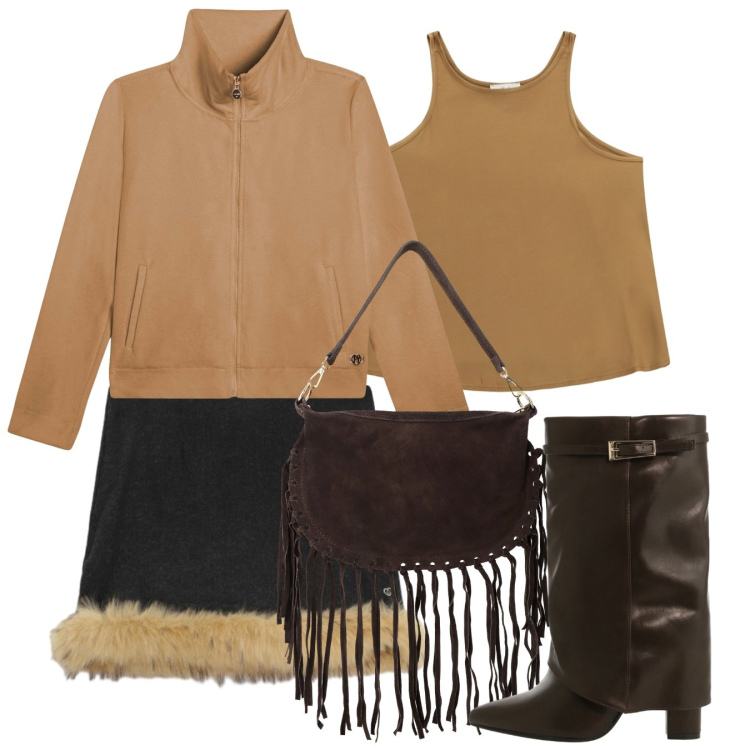 Outfit donna - Orlo chic. Stile Chic per Tutti i giorni. Abbinamento con minigonne, stivali, felpe, borse a tracolla, top.