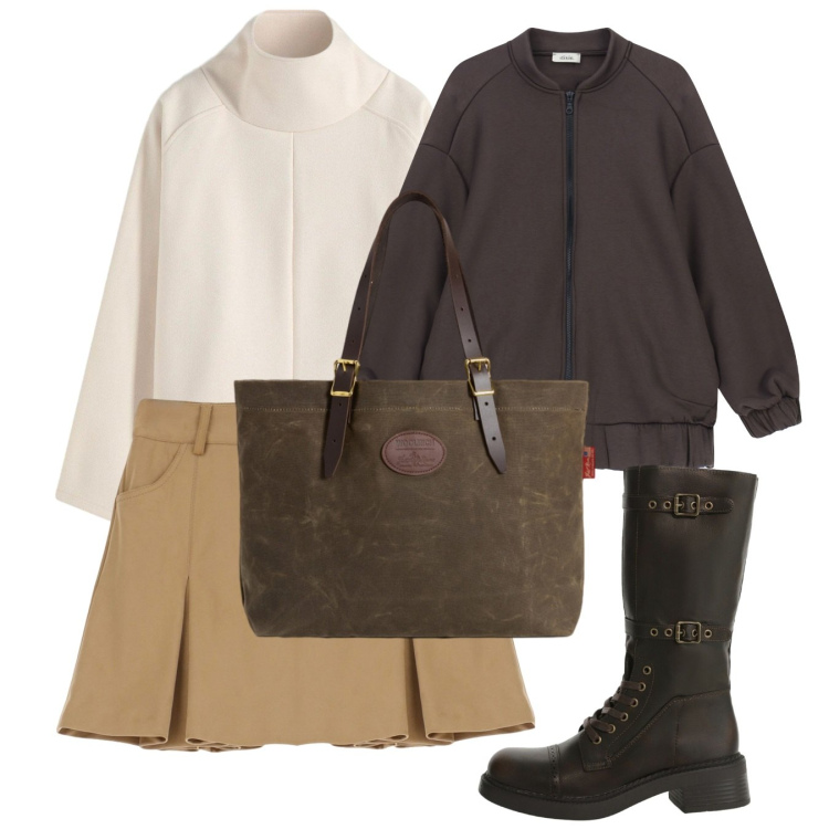 Outfit donna - Day by day city. Stile Bon Ton per Tutti i giorni. Abbinamento con maglieria, minigonne, stivali, bomber, borse tote.