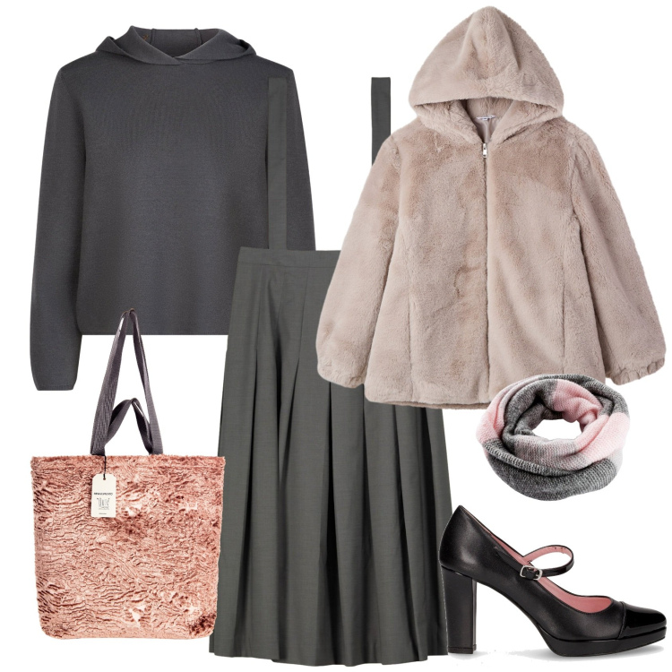 Outfit donna - Feeling cute. Stile Chic per Ufficio. Abbinamento con foulard, ecopellicce, borse tote, gonne lunghe, décolleté, maglieria.