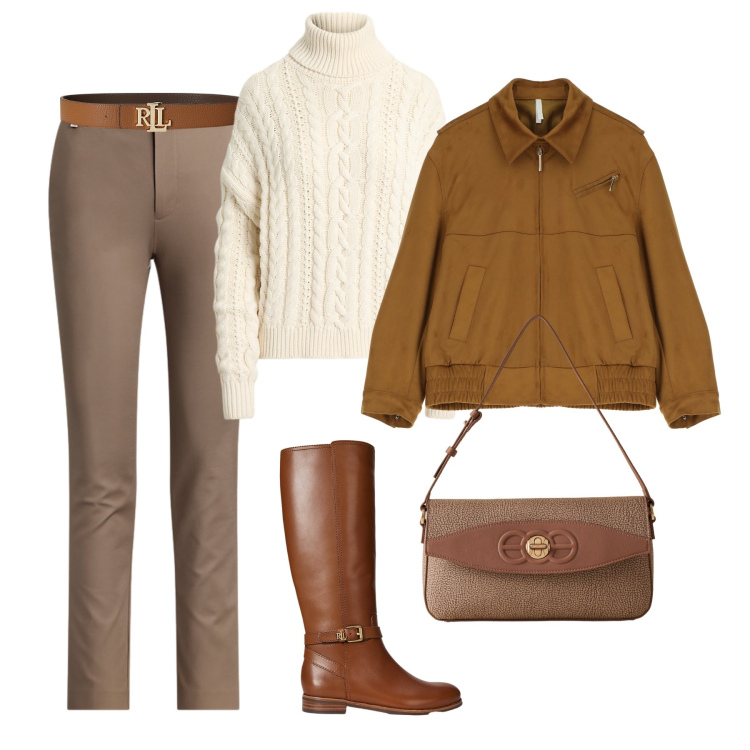 Outfit donna - Bomber English style. Stile Sporty chic per Tutti i giorni. Abbinamento con blazer, borse a spalla, cinture, pantaloni, stivali, maglieria.