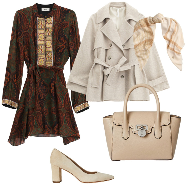 Outfit donna - So chic it\'s almost glamour. Stile Chic per Cerimonia. Abbinamento con trench, vestiti corti, sciarpe, borse a mano, décolleté.