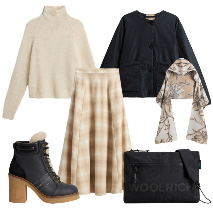 Outfit donna - Quella gonna che adoro. Stile Chic per Ufficio. Abbinamento con gonne lunghe, sciarpe, blazer, maglieria, stivaletti, borse a tracolla.