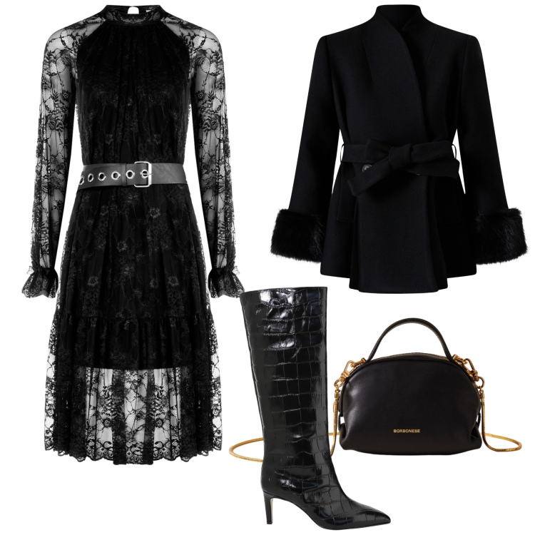 Outfit donna - Glamour per novembre. Stile Glamour per Serata fuori. Abbinamento con vestiti midi/longuette, cappotti, borse a mano, stivali.