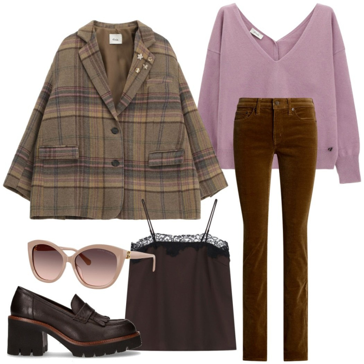 Outfit donna - Total look #2286798. Stile Casual chic per Tutti i giorni. Abbinamento con canottiere, blazer, maglieria, pantaloni, occhiali da sole, décolleté.