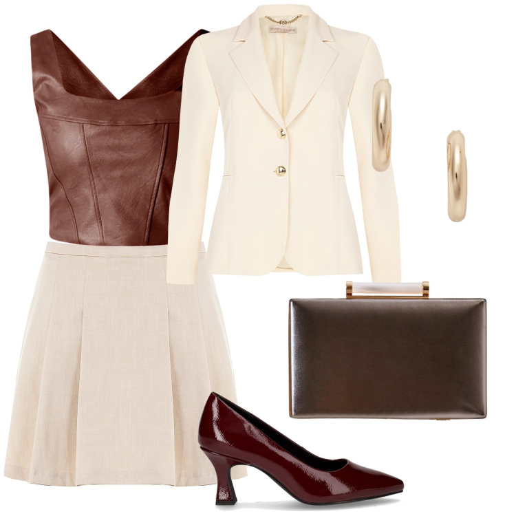 Outfit donna - Total look #2286814. Stile Glamour per Cerimonia. Abbinamento con top, blazer, gonne, clutch, orecchini, décolleté.