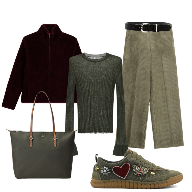 Outfit donna - Il pantalone in velluto versatile. Stile Casual chic per Tutti i giorni. Abbinamento con cinture, pantaloni a palazzo, maglieria, bomber, borse tote, sneakers.