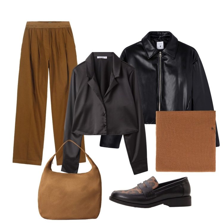 Outfit donna - Il mio bomber nero. Stile Casual chic per Ufficio. Abbinamento con mocassini, camicie, giacche, borse a mano, sciarpe, pantaloni.