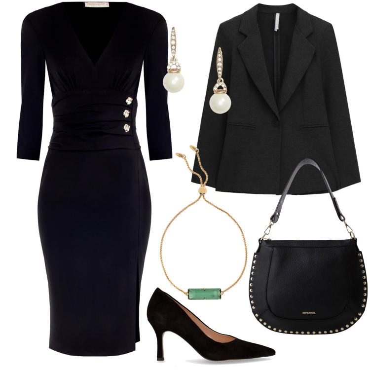 Outfit donna - Bon Ton. Stile Bon Ton per Serata fuori. Abbinamento con vestiti a tubino, borse a spalla, blazer, braccialetti, orecchini, décolleté.