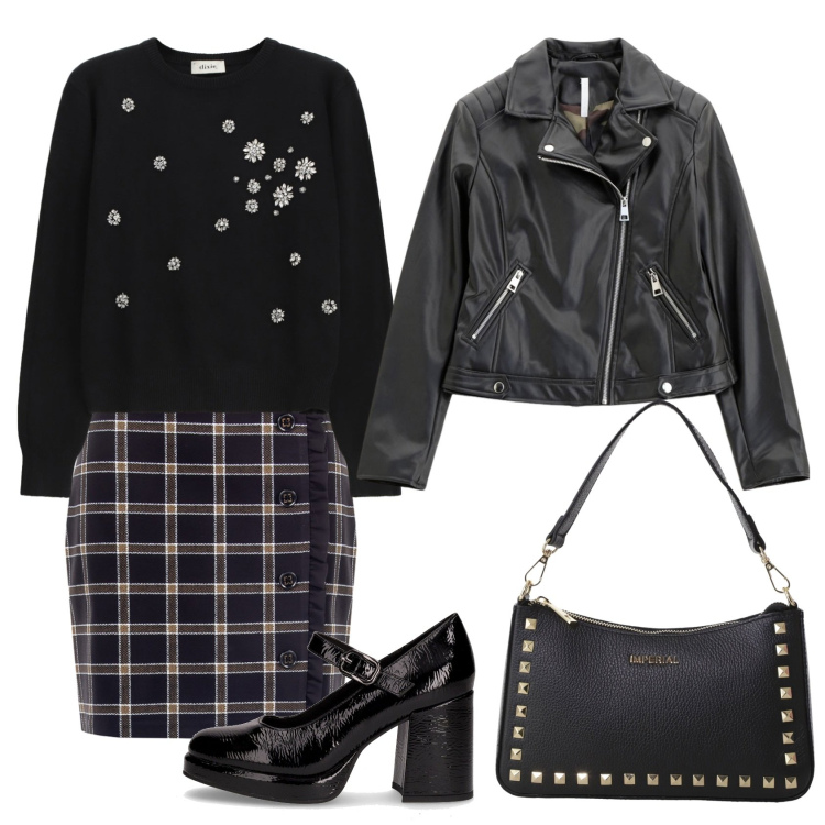 Outfit donna - Total look #2286853. Stile Glamour per Ufficio. Abbinamento con minigonne, blazer, pochette, maglieria, décolleté.