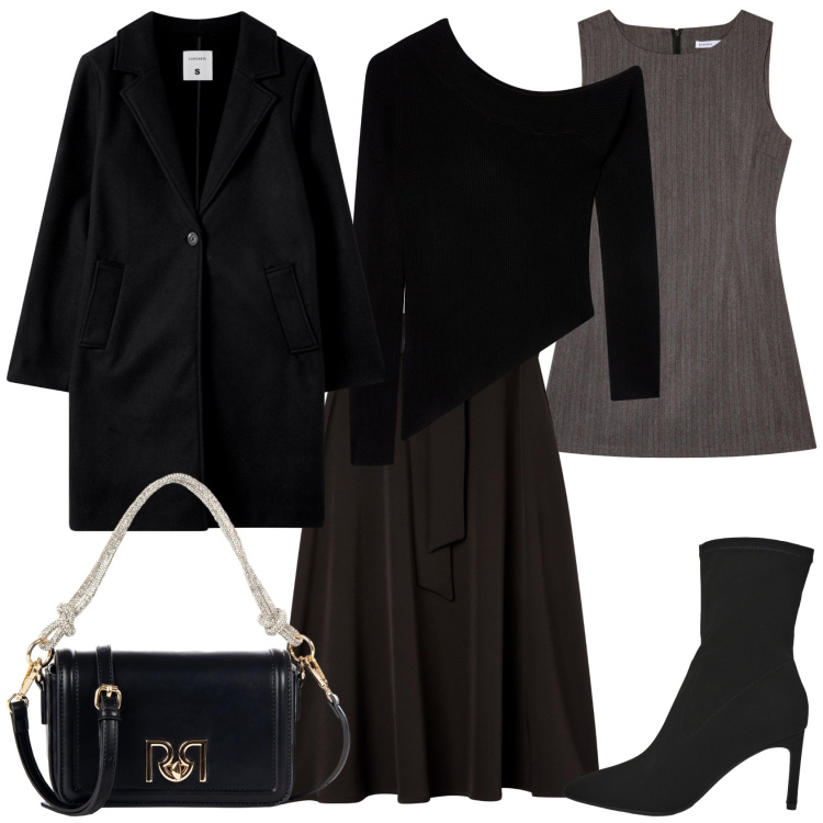 Outfit donna - Total look #2286857. Stile Chic per Serata fuori. Abbinamento con borse a mano, gonne lunghe, vestiti corti, stivali, maglieria, cappotti.