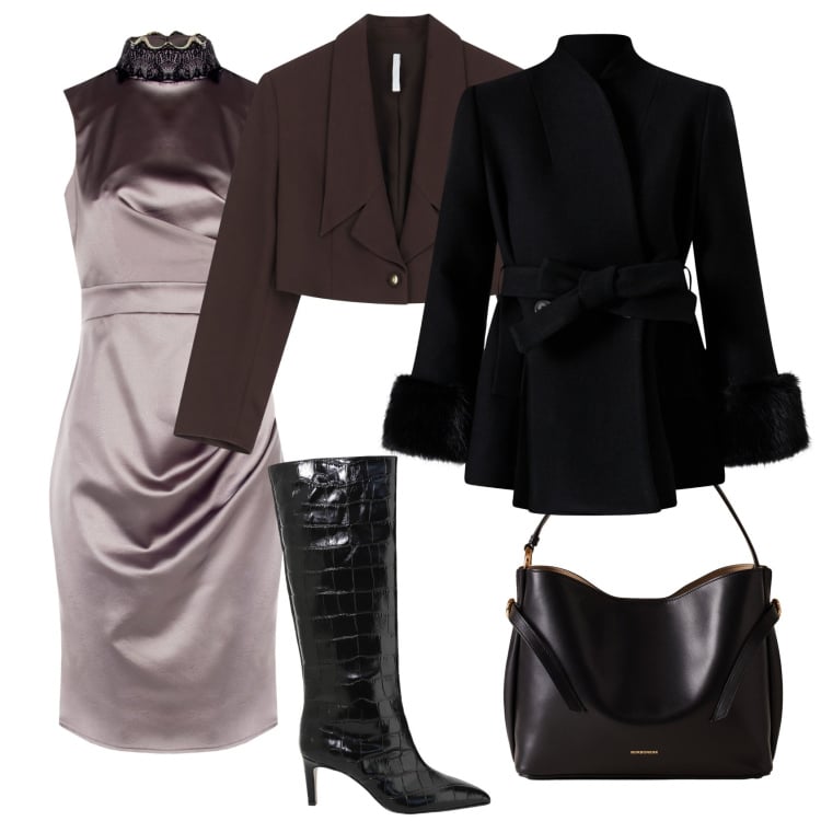 Outfit donna - Total look #2286859. Stile Glamour per Serata fuori. Abbinamento con cappotti, vestiti a tubino, blazer, stivali, borse a mano.