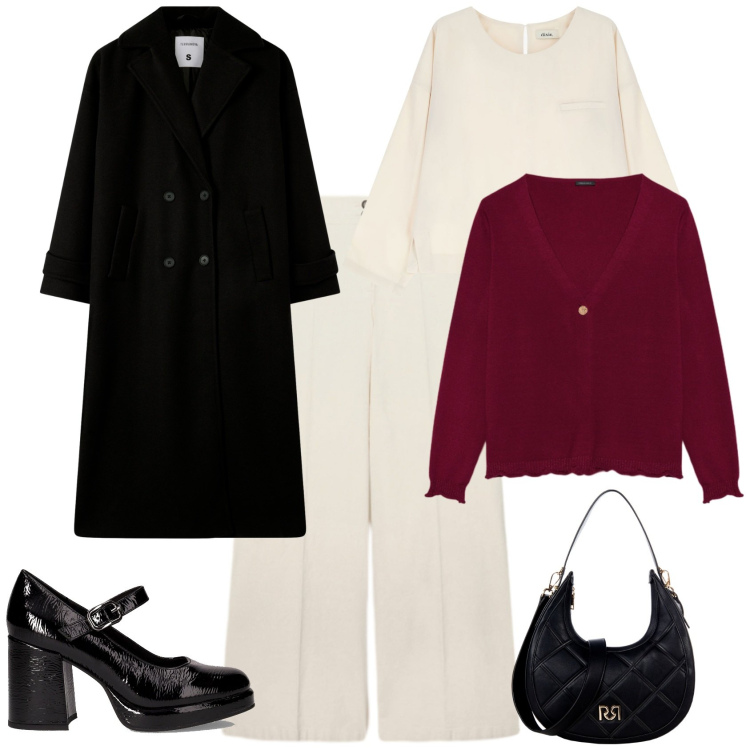 Outfit donna - Chic feste eventi serate speciali. Stile Chic per Tutti i giorni. Abbinamento con borse a tracolla, cappotti, camicie, cardigans, pantaloni a palazzo, décolleté.