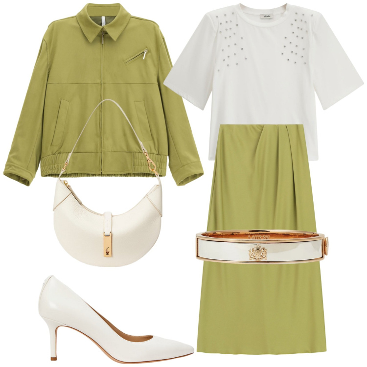 Outfit donna - Total look #2286871. Stile Glamour per Serata fuori. Abbinamento con blazer, gonne lunghe, t-shirt, borse a spalla, braccialetti, décolleté.