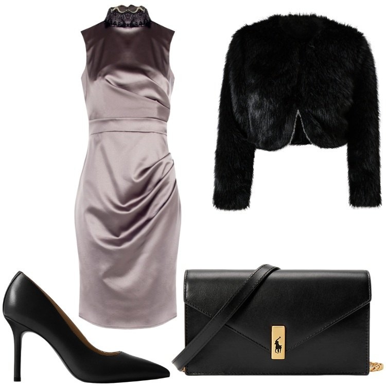 Outfit donna - Serata evento. Stile Chic per Serata fuori. Abbinamento con blazer, vestiti a tubino, clutch, décolleté.