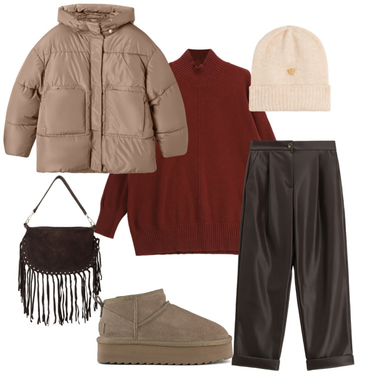 Outfit donna - Autumn mood. Stile Casual per Tutti i giorni. Abbinamento con bomber, berretti, pantaloni, maglieria, borse a tracolla, stivaletti.