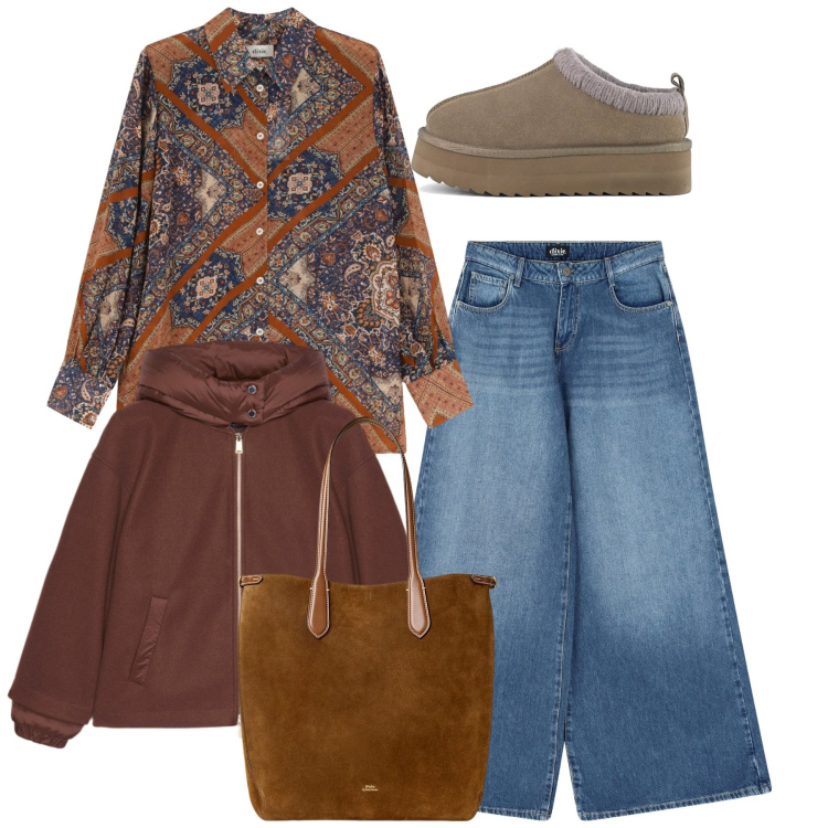 Outfit donna - Over size. Stile Casual per Tutti i giorni. Abbinamento con camicie, jeans, borse tote, bomber, sabot.