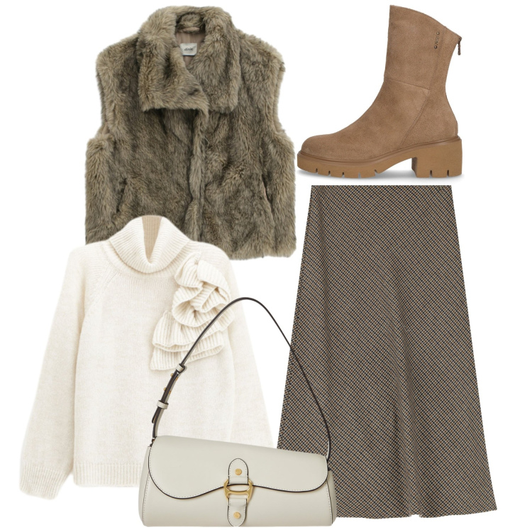 Outfit donna - Romantica. Stile Romantica per Tutti i giorni. Abbinamento con maglieria, gonne lunghe, camicie, borse a spalla, stivaletti.