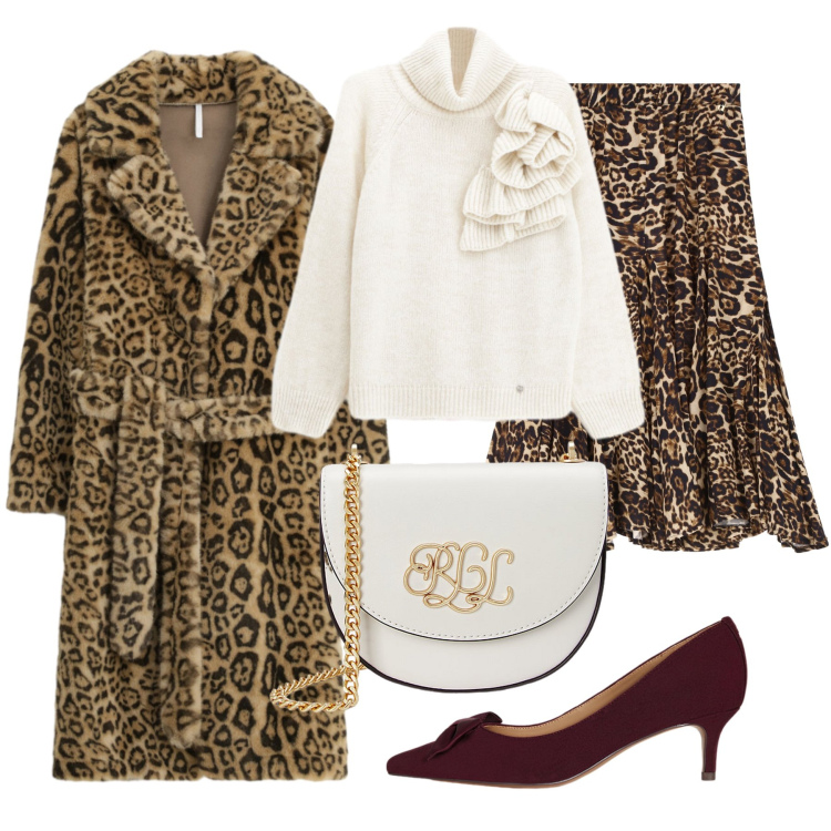 Outfit donna - Total look #2286903. Stile Casual chic per Serata fuori. Abbinamento con maglieria, cappotti, gonne, décolleté, borse a tracolla.