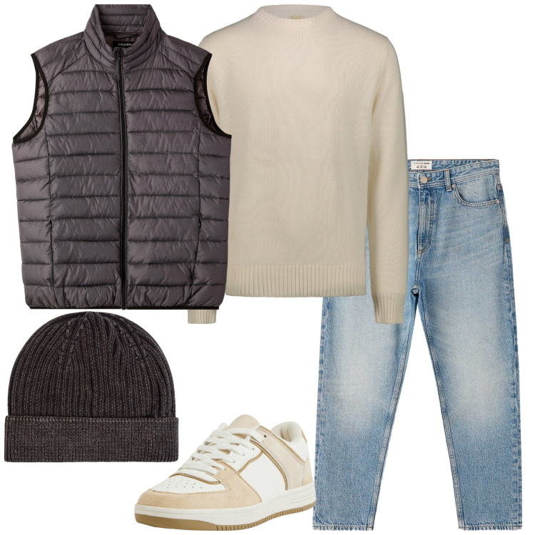 Outfit uomo - Total look #2286906. Stile Casual per Tutti i giorni. Abbinamento con berretti, sneakers, jeans dritti, piumini, maglieria.
