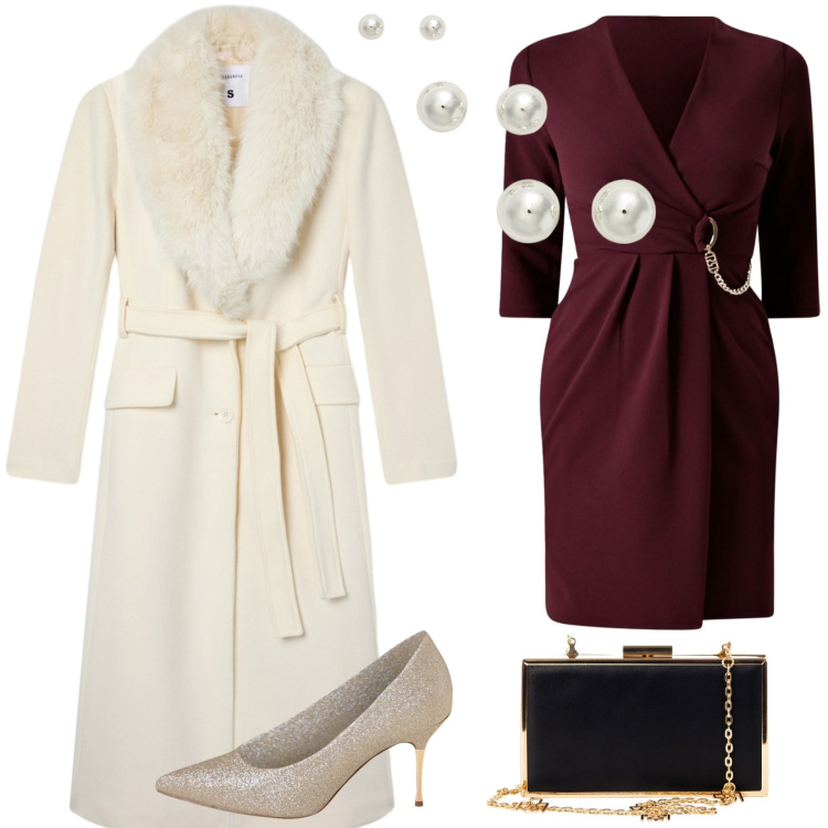 Outfit donna - Eventi importanti. Stile Glamour per Cerimonia. Abbinamento con vestiti, décolleté, pochette, cappotti, orecchini.
