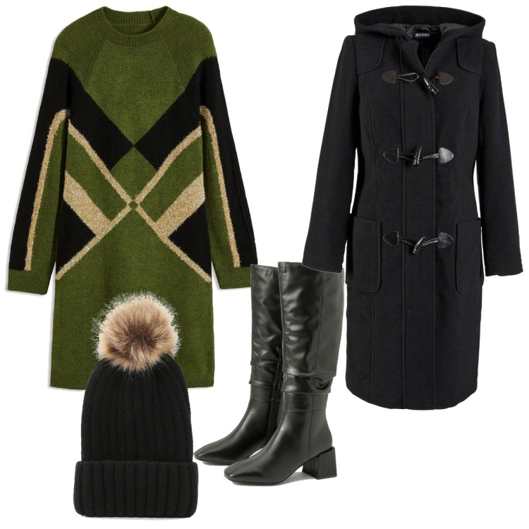 Outfit femme - Robe pull. Style Basique pour Tous les jours. Assortir avec robes, manteaux, cuissardes, bonnets.