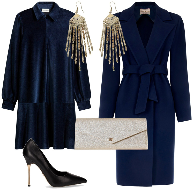 Outfit donna - Qualcosa di velluto. per Serata fuori. Abbinamento con vestiti corti, cappotti, pochette, orecchini, décolleté.