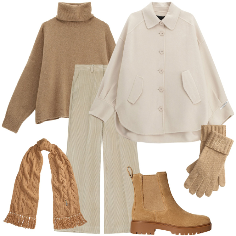 Outfit donna - Qualcosa di velluto. Stile Urban per Tutti i giorni. Abbinamento con maglieria, pantaloni a palazzo, cappotti, stivaletti chelsea, guanti, sciarpe.