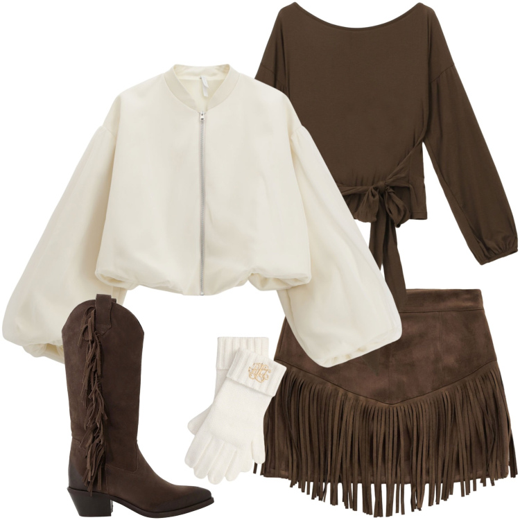 Outfit donna - La mia giacca bomber. Stile Glamour per Serata fuori. Abbinamento con bomber, minigonne, top, stivali, guanti.