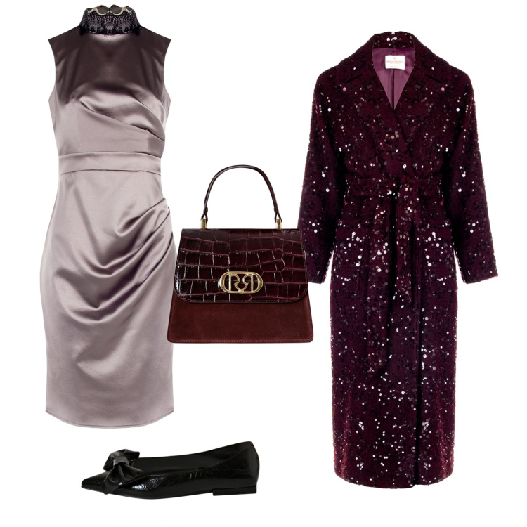 Outfit donna - Glamour per novembre. per Cerimonia. Abbinamento con vestiti a tubino, cappotti, ballerine, borse a mano.