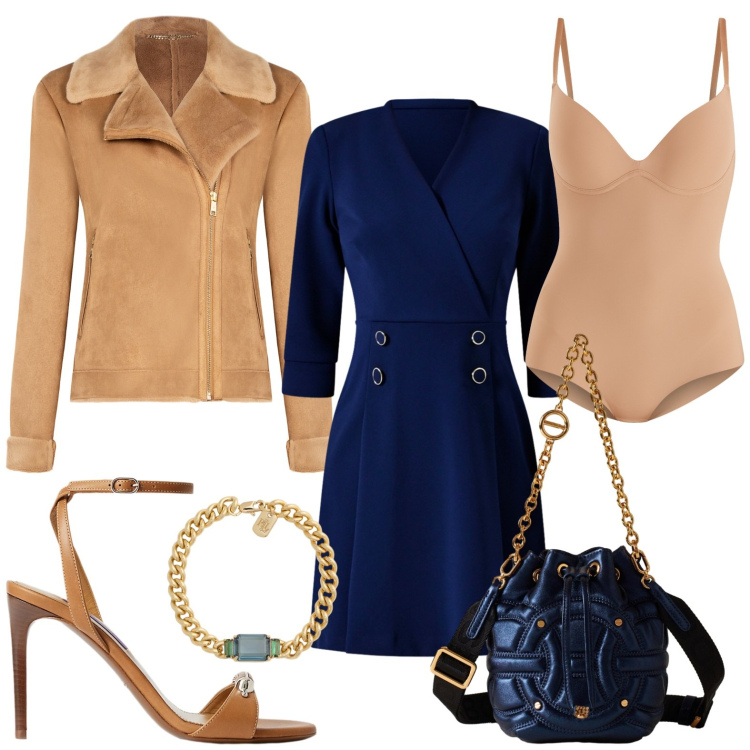 Outfit donna - Rinascimento - Black Friday 2025. Stile Minimal per Serata fuori. Abbinamento con vestiti corti, giacche, body, borse a secchiello, sandali col tacco, braccialetti.