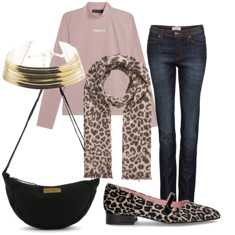 Outfit donna - Il ritorno dei jeans skinny. Stile Casual chic per Tutti i giorni. Abbinamento con jeans mom, sciarpe, maglieria, braccialetti, borse a tracolla, ballerine.
