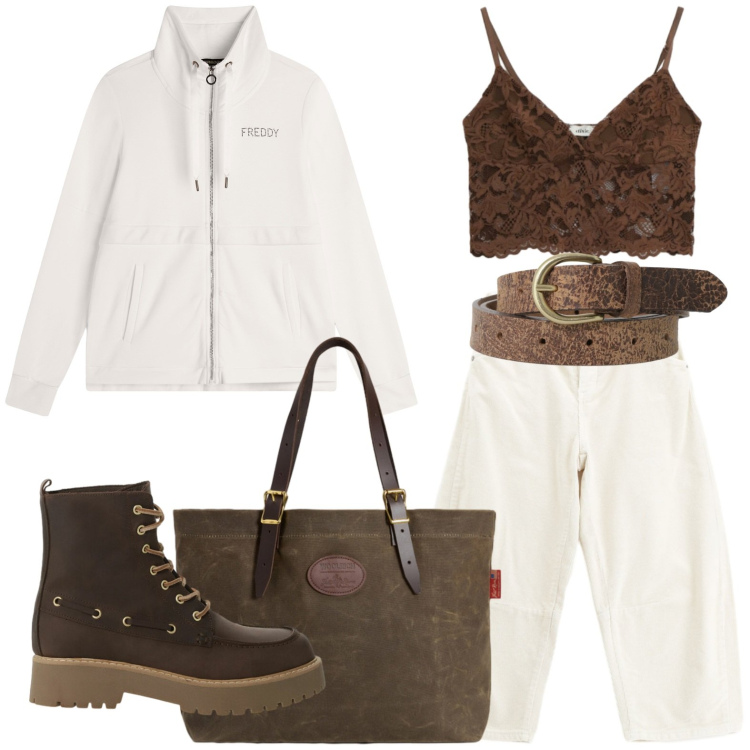 Outfit donna - Qualcosa di velluto. Stile Casual per Scuola/Università. Abbinamento con pantaloni, cinture, stivaletti, top, felpe, borse tote.