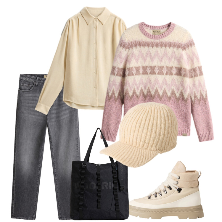 Outfit donna - Total look #2286979. Stile Casual chic per Scuola/Università. Abbinamento con jeans, borse tote, cappelli, camicie, anfibi, maglieria.