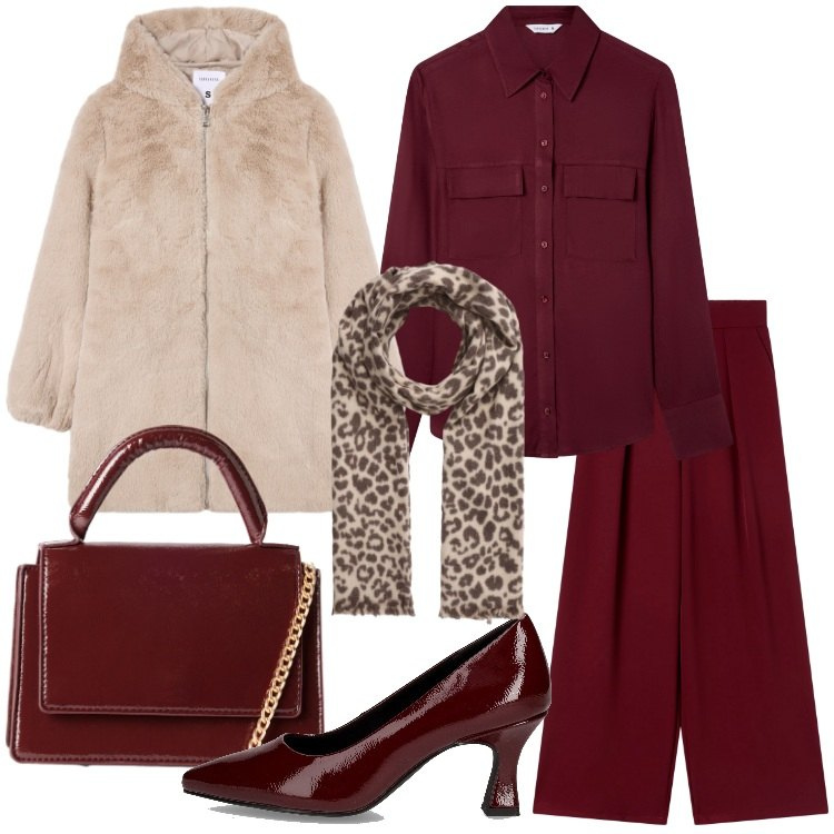 Outfit donna - Terranova - Black Friday 2025. Stile Bon Ton per Serata fuori. Abbinamento con pantaloni, camicie, cappotti, sciarpe, borse a tracolla, décolleté.