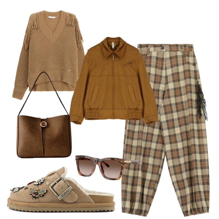Outfit donna - Bomber jacket!. Stile Urban per Tutti i giorni. Abbinamento con maglieria, blazer, pantaloni a palazzo, borse a secchiello, occhiali da sole, sabot.