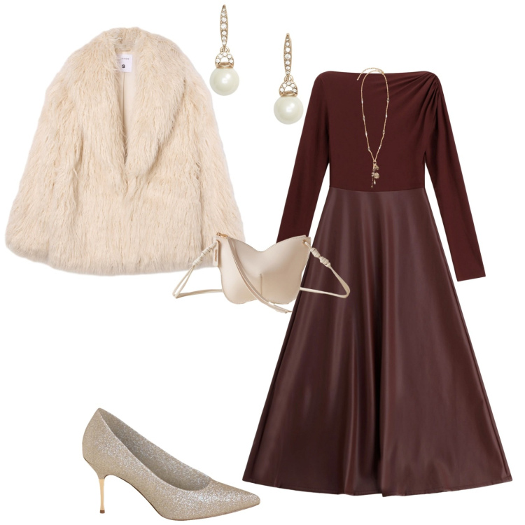 Outfit donna - Glamour feste eventi serata speciale. Stile Glamour per Serata fuori. Abbinamento con décolleté, ecopellicce, vestiti lunghi, borse a tracolla, orecchini, ciondoli.