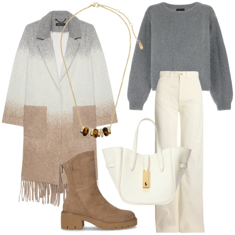 Outfit donna - Velluto chic. Stile Chic per Ufficio. Abbinamento con pullovers, borse tote, collane, pantaloni, cappotti, stivaletti.