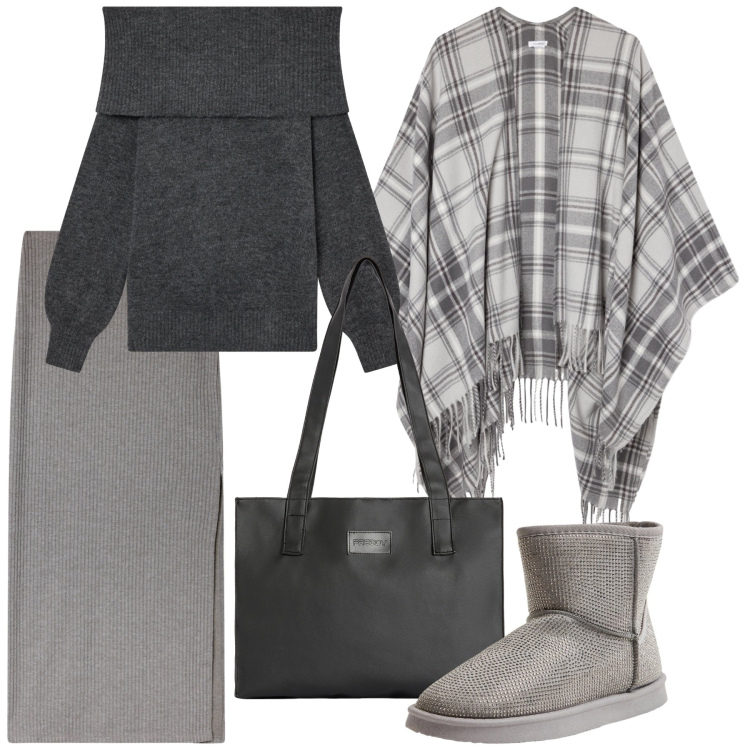 Outfit donna - Morbida e calda. Stile Sporty chic per Tutti i giorni. Abbinamento con gonne lunghe, maglieria, cappotti, stivali, shopping bag.