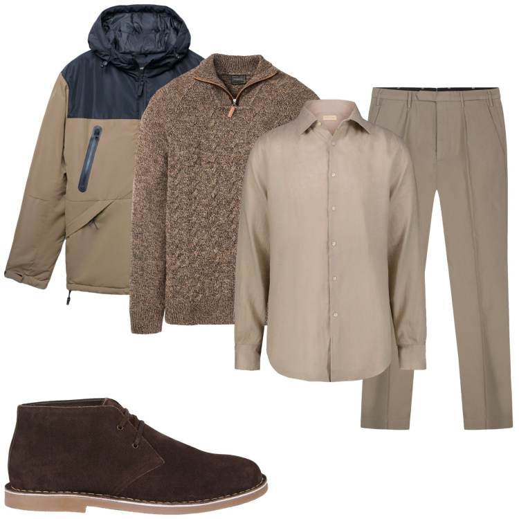 Outfit uomo - Al lavoro in azienda. Stile Trendy per Ufficio. Abbinamento con maglieria, bomber, stivali e stivaletti, pantaloni, camicie.