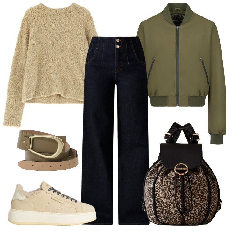 Outfit donna - Bomber. Stile Urban per Tutti i giorni. Abbinamento con jeans, pullovers, cinture, zaini, bomber, sneakers.