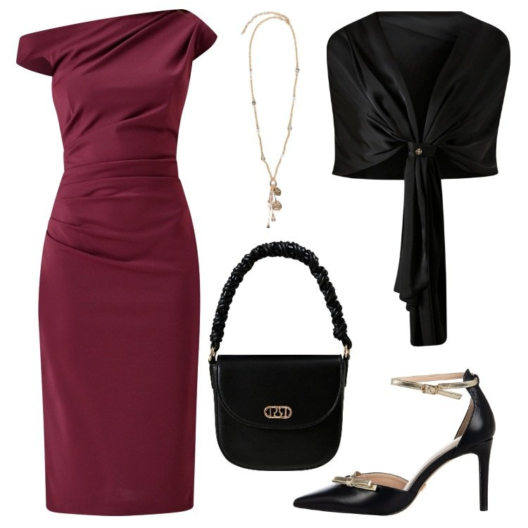 Outfit donna - glamour. Stile Glamour per Cerimonia. Abbinamento con scialli, décolleté, vestiti a tubino, borse a mano, ciondoli.