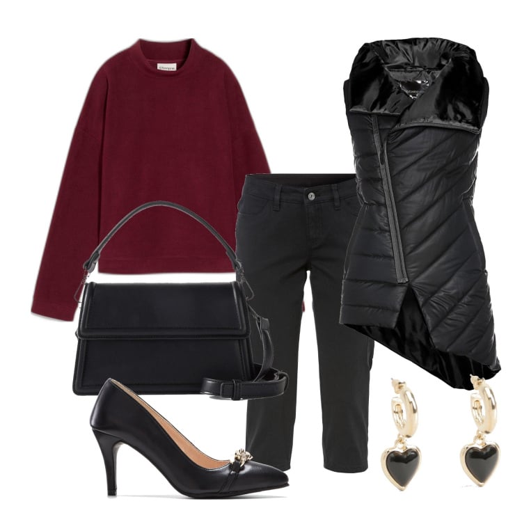 Outfit femme - Novembre. Style Casual chic pour Tous les jours. Assortir avec doudounes, pulls, chaussures à talon, pantalon cargo, sacs à main, boucles d'oreilles.